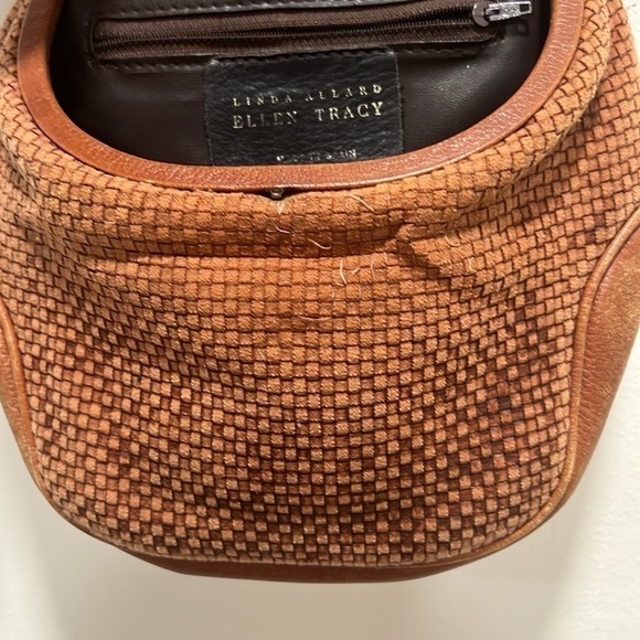 VINTAGE Ellen Tracy Linda Allard Shoulder Bag Woven Leather Snap Closure - Picture 10 of 12